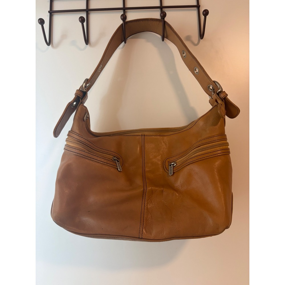 Danier Vintage Y2K Genuine Leather Shoulder Bag Tan Hobo Grommet Strap